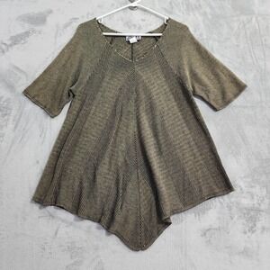Vintage 212 New York Top Womens M Brown V-Neck Tunic Handkerchief Hem Boho
